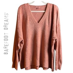 Barefoot Dreams Cozychic Lite V-Neck Hi-Low Pullover In Rosy Blush Size 2X